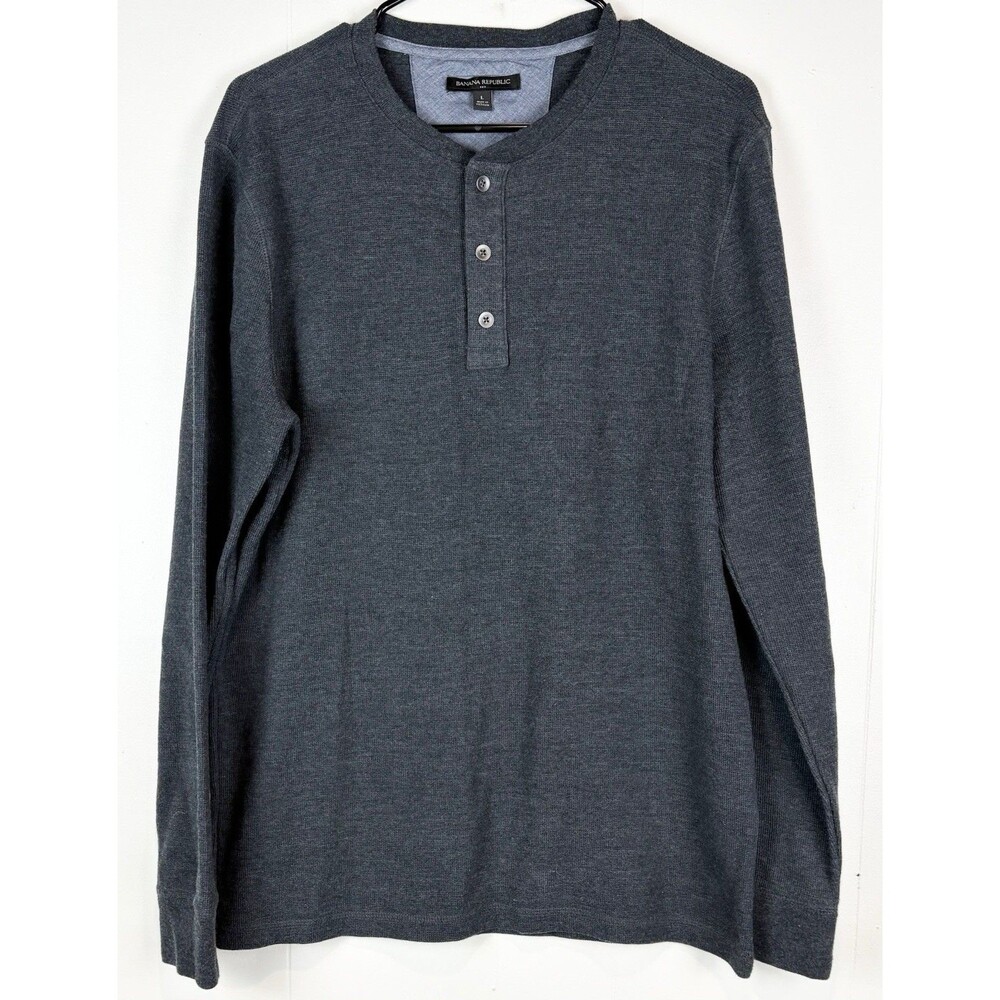 Banana Republic Men's Henley Shirt Long Sleeve Grey Sz Large